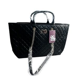 Gilda Paris Black Quilted Large Tote Bag with Chain Strap – New with Tags
